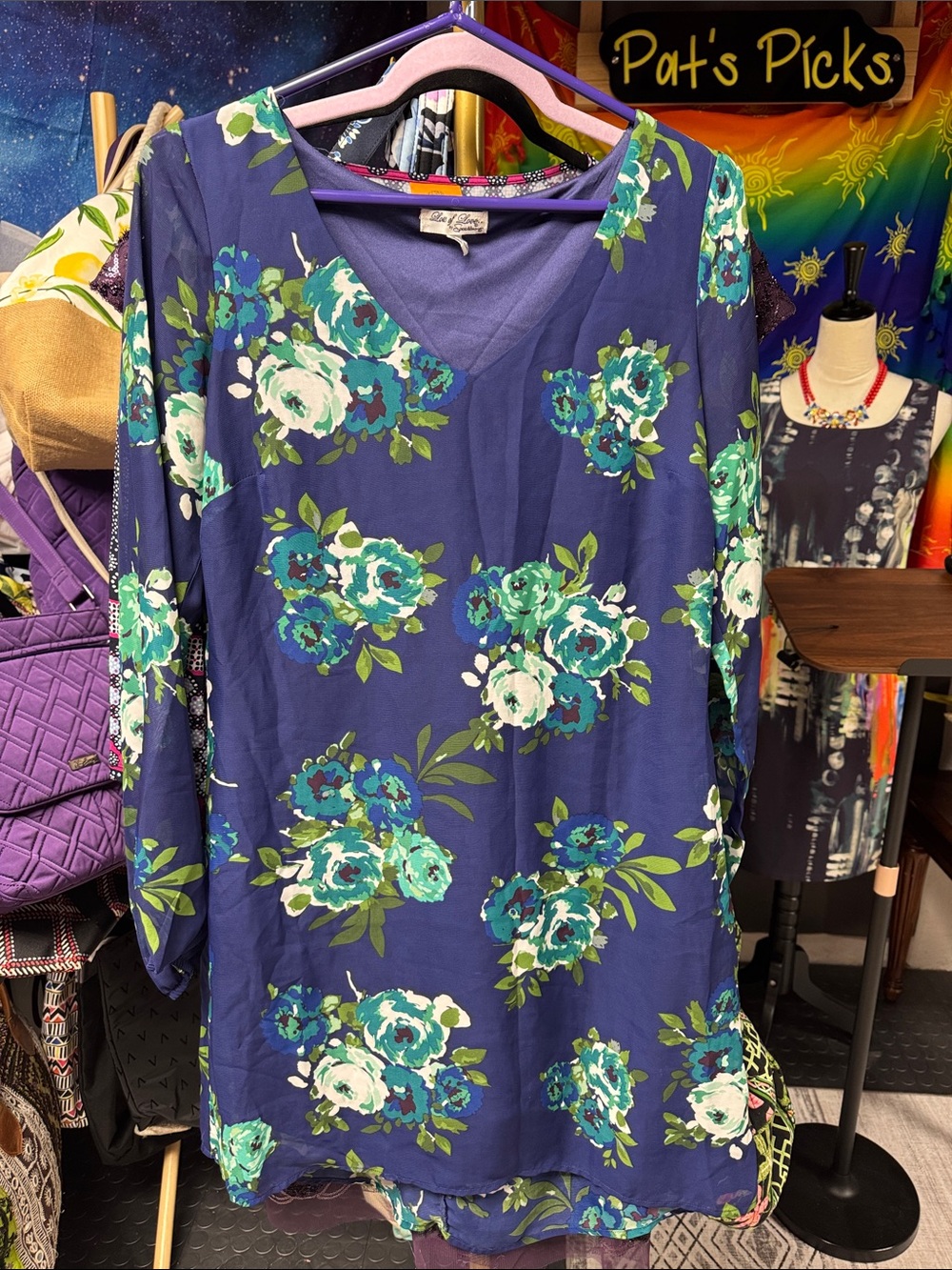 Blue Floral V-Neck Dress